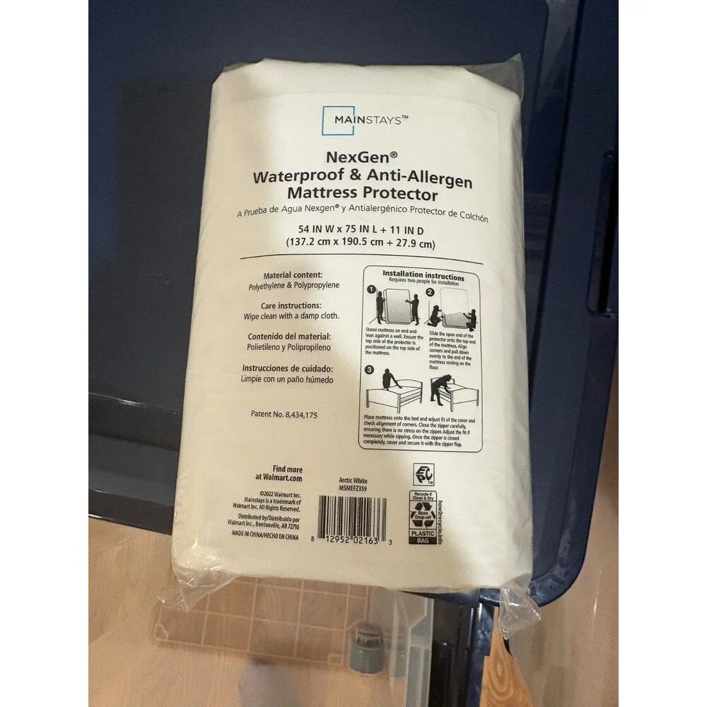 NEW Mainstay NexGen Full Waterproof AntiAllergen Zippered Mattress Protector